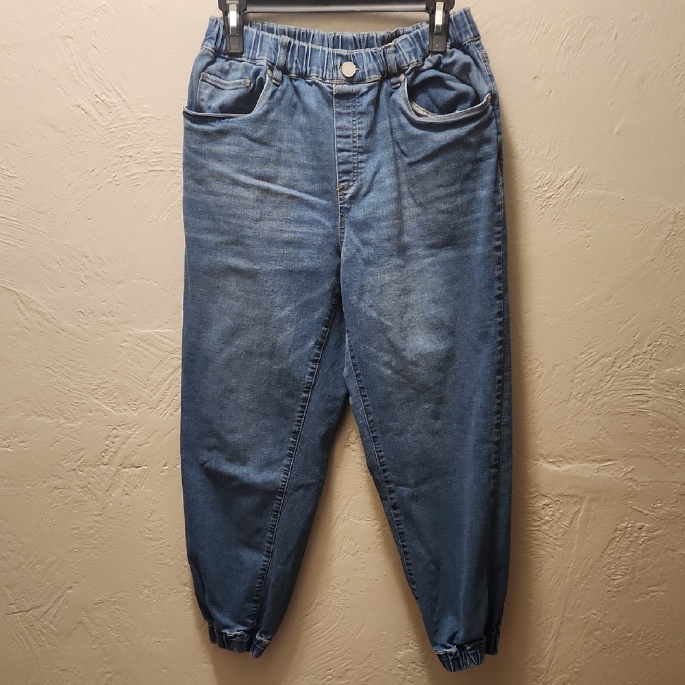 High-waisted Denim Jogger Pants
